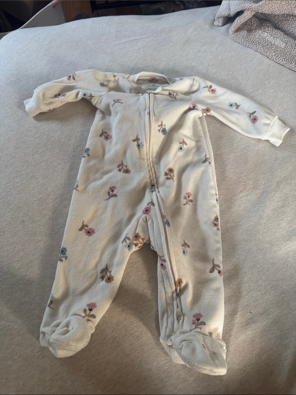 Carters Cream Floral Fleece Baby One-Piece with Footies 6 months